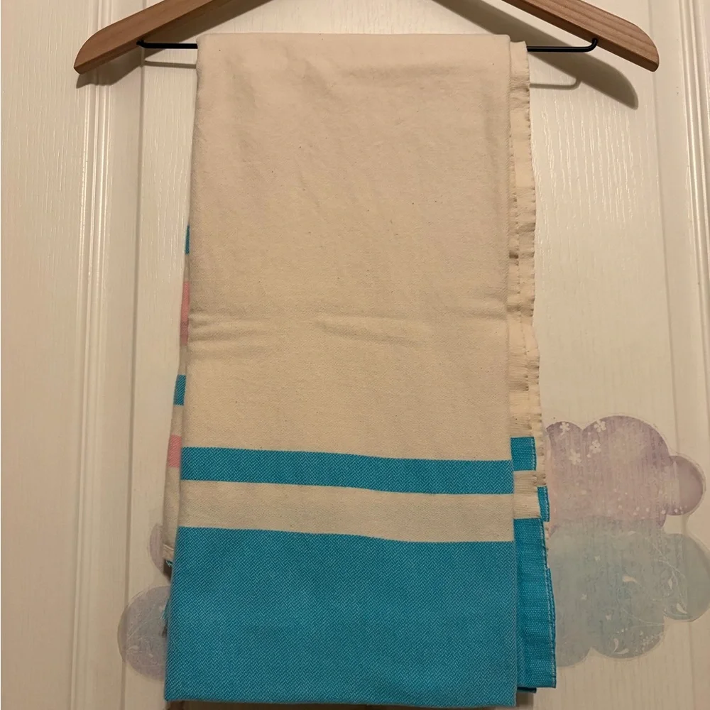 NWOT Nova Blue Pink Striped Turkish Towel pack of 2, pink/blue w/tassels